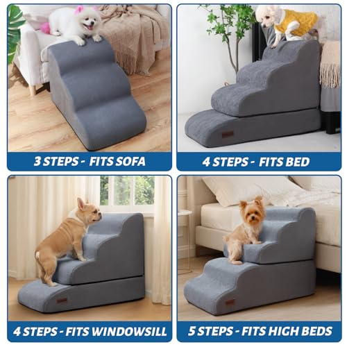 Image of 4-Step Dog Stairs and Ramp for Beds or Couch, Pet Steps for Dogs and Cats | Aodisman 21 inch H Dog Steps Non-Slip Sturdy,Ideal for Senior Dogs, Short-Legged Breeds & Puppies to Reach Beds and Chairs