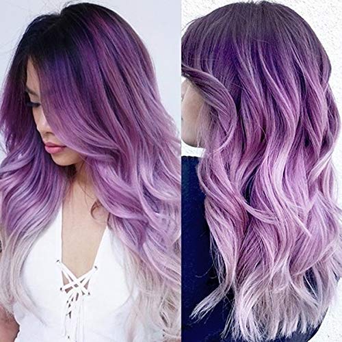 Wiwige Long Curly Wavy Ombre Purple Wigs for Women Synthetic Natural Middle Part Daily Party Halloween Cosplay Wig
