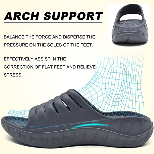 Image of KuaiLu Mens Recovery Sandals Orthotic Arch Support Open Toe Sport Slides Thick Cushion Orthopedic Plantar Fasciitis Slip On Wide Width Summer Pool Beach Waterproof