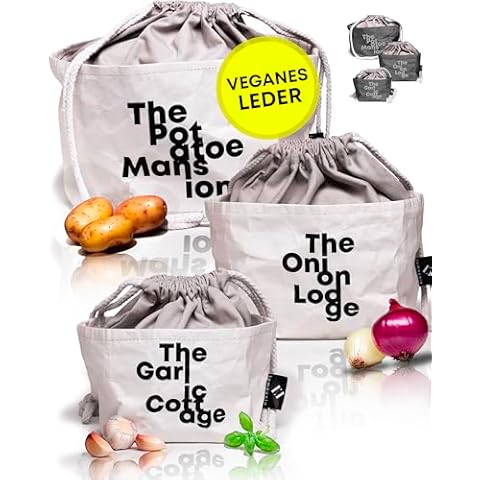 lamounia - Sustainable Boho Bags Made of Vegan Leather as Potato Storage Box in Set of 3 - Fabric Storage Container Cover