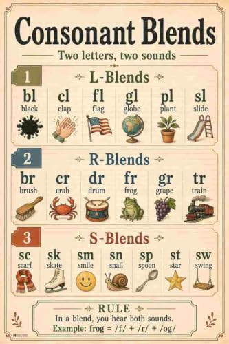 Phonics Posters Consonant Blends Wall Art 12x18