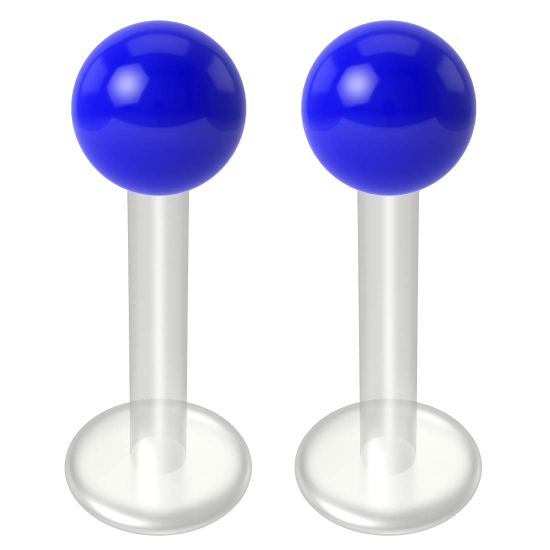 Evonix2pc Blue Labret Bar 14g 1.6mm Flexible Studs Bioplast Clear Plastic Bioflex Monroe Piercing Jewellery 10mm