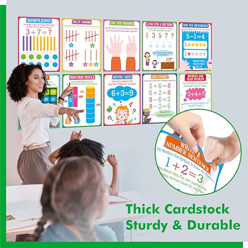 Image of 15 Mathematics Strategy Posters, Early Learning Poster Math Manipulative for Teachers, Addition & Subtraction Strategies for kids, Bulletin Board, Classroom Wall Decor for School Supplies (8.5 inch x 11 inch)