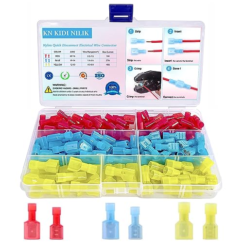 KN KIDI NILIK 130PCS Nylon Spade Quick Disconnect Connectors - Male and Female Electrical Cold-Pressed Wire Spade Terminal Automotive Crimp Assortment Kit
