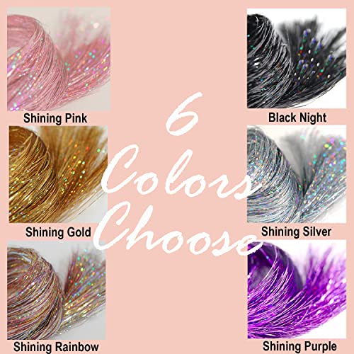 Extensiones de cabello brillo holográfico de 47" dorado resplandeciente, profesional, resistente al calor, accesorios para cabello, 6 piezas con clip, kit brillo rosa para fiestas y regalos para niñas miniatura 5