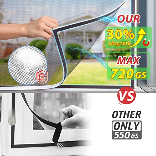 Owyr Magnetic Window Screen Adjustable Diy Window Net Fiberglass Fine Mesh Screen Protector Fits Max 59 Inch X 39 Inch White Window Frames With Grey Mesh thumb #2