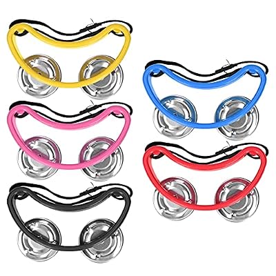 5Pcs Foot Tambourine 2 - Row Half Moon Shaped Metal Jingles Percussion Instrument, Stainless Steel Jingles with ABS Frame, for Folk Music, Dance, Worship and Classroom