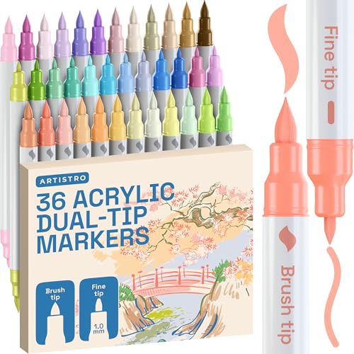 Image of ARTISTRO 36 Pastel Acrylic Paint Markers - Paint Pens for Drawing - For Fabric, Rock, Glass, Wood, Molds - Arts & Crafts Gift for Adults, Teens, Kids, Classroom Must Haves & School Supplies