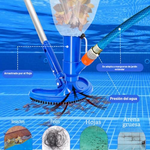 Miniatura 3 de Forbabe Aspirador De Piscina Xl, Con Cepillo Curvado Ampliado, 4 Barras De Aluminio Extendidas Y Reforzadas, Juego De Limpieza Para Piscina