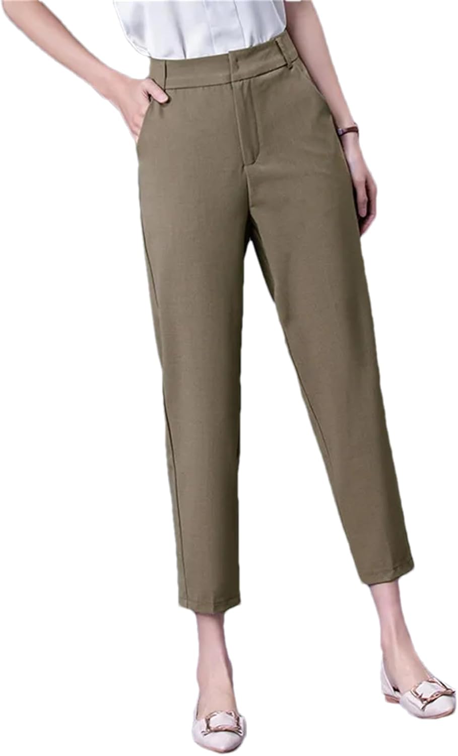 Women Casual Straight Suit Pants Slim High Waist Business Work Trousers