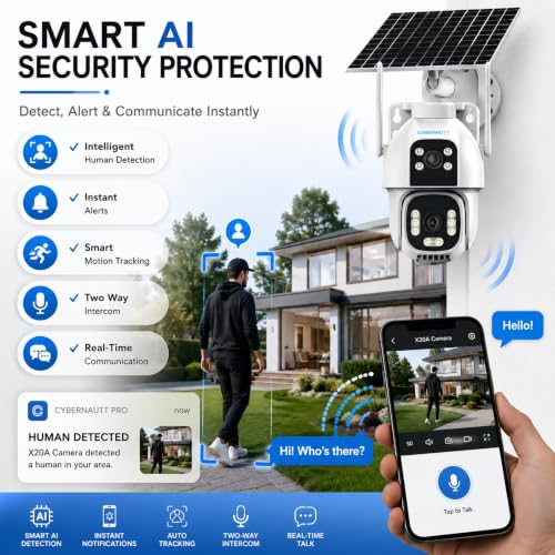 Image of VIE Solar Camera Outdoor Waterproof 4G SIM CCTV Camera, 4MP Dual Lens PTZ, 360 Degree with 10X Zoom, Motion Detection, Two-Way Audio, Night Vision, IP66 Waterproof, Mobile App Monitoring