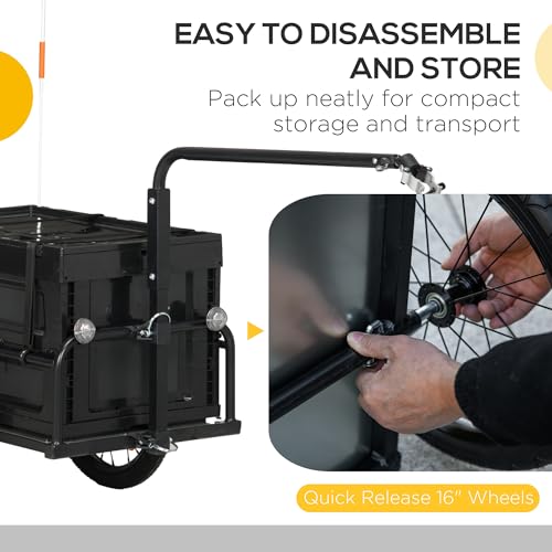 Image of Aosom Bike Cargo Trailer Removable Storage Box Bottom | Bicycle Trailer Wagon Cart, Quick Release 16 inch Wheels, Safe Reflectors