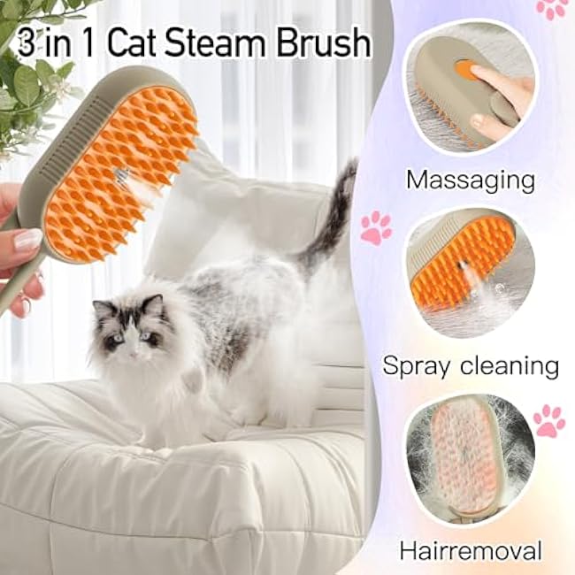 Steam Pet Brush, Steaming Cat Brush, 2025 New 3 in 1 Pet Steam Groomer Brushes, Lifweb-E-Comb,Massaging and Cleaning Hair Removal Multifunctional for Cats and Dogs.(Orange 1Pcs)-X8YMJ8TE