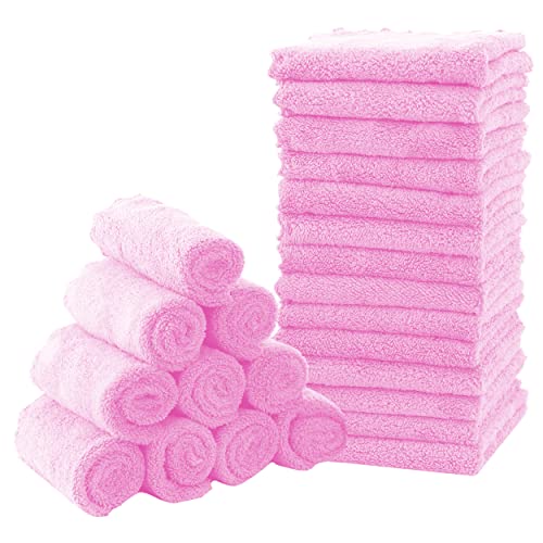 Image of MOON PARK Baby Washcloths, 24 Pack - 8x8 Inches, Small Burp Cloths and Baby Wipes - Microfiber Coral Fleece Ultra Absorbent and Soft for Newborn, Infant and Toddlers - Frozen Berry