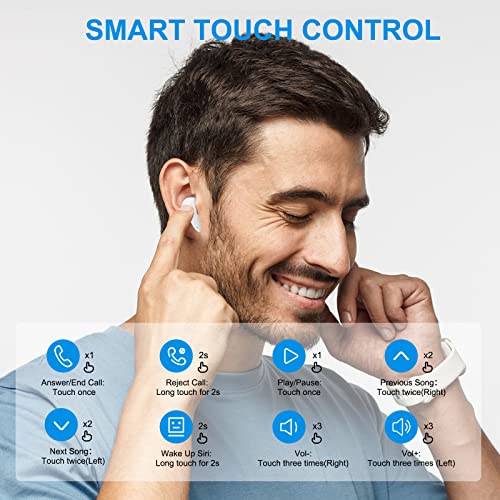 Funda resistente ACAGET y audífonos Bluetooth 5.1 blancos miniatura 4