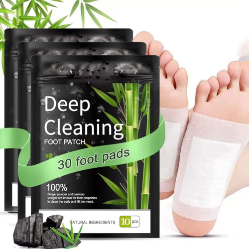 Foot Pads (30 Pack) Deep Cleansing Foot Patches with Bamboo Vinegar & Ginger for Foot Care Relieve Stress Improve Sleep and Relaxation