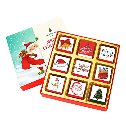 Image of Chocoloony Merry Christmas Chocolate Gift Box Assorted 9 pcs Milk Chocolate Bites