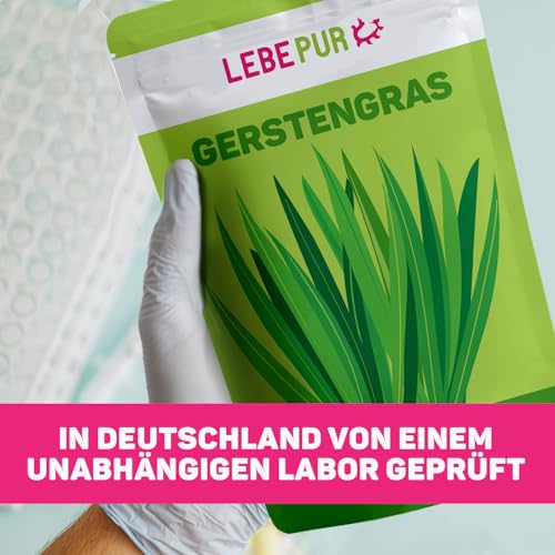Foto von Lebepur BIO Gerstengras Pulver 500g | aus deutschem Anbau | Rohkostqualität | 100% Gerstengraspulver | vegan | ballaststoffreich | rückstandskontrolliert | glutenfrei und laktosefrei | laborgeprüft