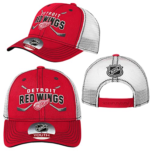 Youth Detroit Red Wings Lockup Meshback Adjustable Hat - Size Youth4