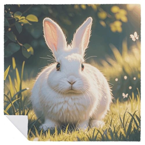 Servilletas de tela cuadradas estilo con conejito blanco miniatura 6