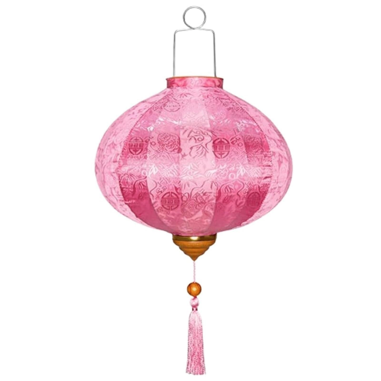 Asian lantern, Vietnamese Silk Lantern Oriental Chinese Round Jacquard with Tassel for Wedding, Party, Festival Hanging Decoration(Pink,12'')