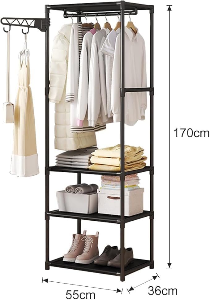 Image of Single Pole Coat Hanger /Cloth Stand /Garment Stand with Bottom Shelves - Metal Garment Rack for Organized Storage 8 Hook (Black-)