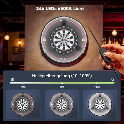 STASUN 360°Dart Beleuchtung,LED Dartscheibe Licht,Bnehmbar Dartboard Surround Lighting System,24W 6500K Magnetisches Dart Lichtring und Zubehör für Das Gesamte Board