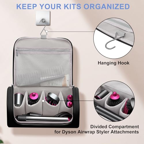 Image of Travel Storage Bag for Dyson Hair Dryer, Travel Case with Hook, Curler and Accessories Organizer, Large-Capacity Case Holder, Portable Carrying Case, Storage Organizer Bag for Women., Black,