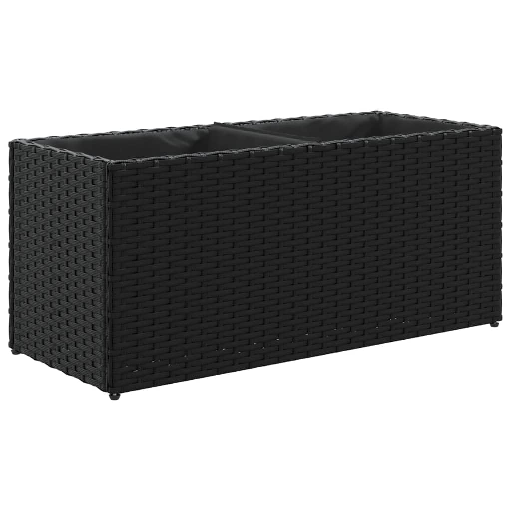 Vidaxl Black Poly Rattan Garden Planter - Rectangular 2 Pot Outdoor Flower Box, 72X30x32 Cm, Weather-Resistant