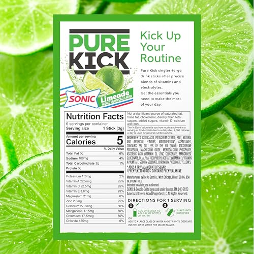 Image of PURE KICK Hydration Singles to Go Drink Mix, Sonic Limeade, Includes 12 Boxes with 6 Packets in Each Box, 72 Total Packets