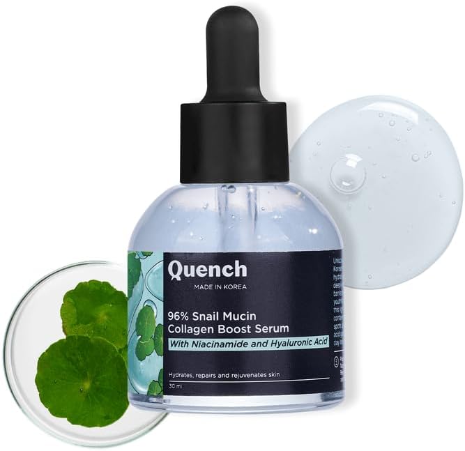 Quench 96% Snail Mucin Collagen Boost Serum With Niacinamide & Hyaluronic Acid |72 Hours Hydration|Formulated & Made In Korea | Dewy Soft & Plump Skin | Prevents Early Signs Of Ageing (30Ml)