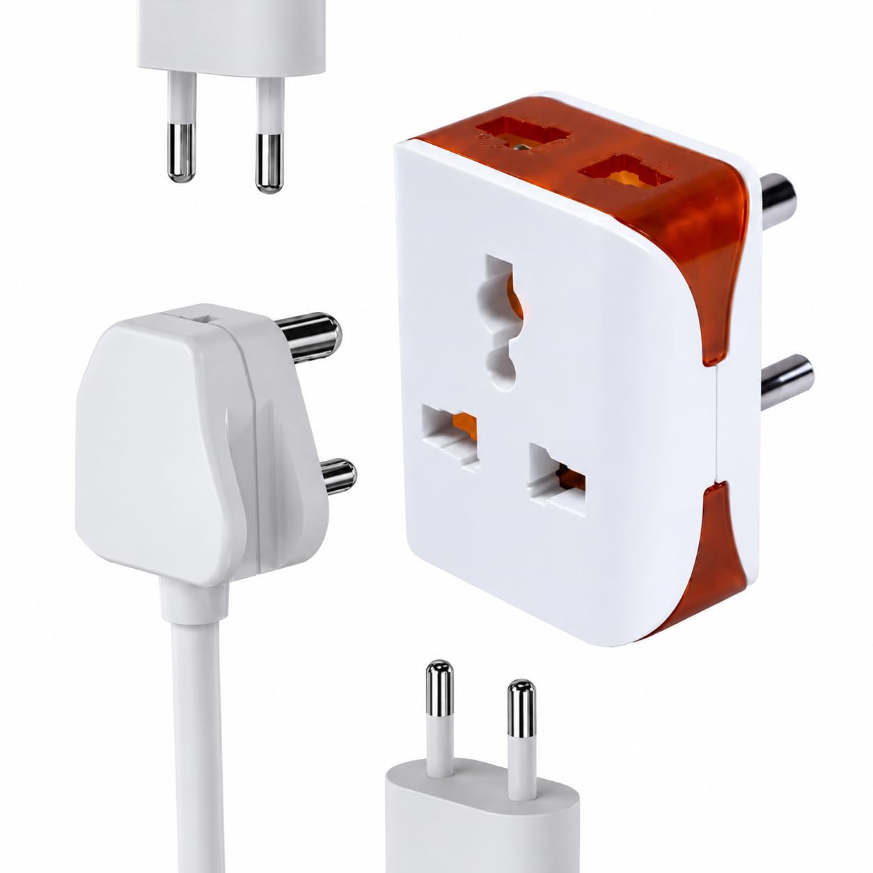 10 AMP 3 Pin Multi Plug Travel Adaptor Suitable for Class I and II Electrical Appliances - White and Red-image-19