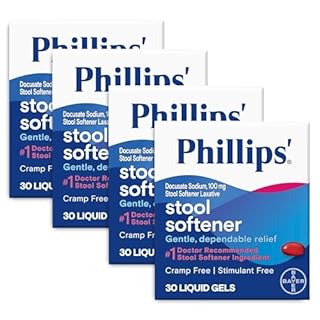 Phillips’ Stool Softener Liquid Gels, Gentle, Dependable Relief with Docusate Sodium, Cramp and Stimulant Free, Easy to Swallow Format, #1 Doctor Recommended Stool Softener Ingredient, 120ct (30ctx4)