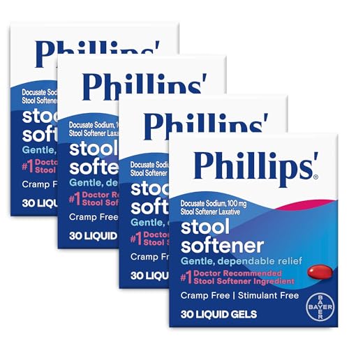 Phillips’ Stool Softener Liquid Gels, Gentle, Dependable Relief with Docusate Sodium, Cramp and...