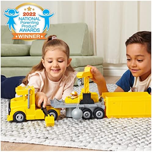 Paw Patrol Rubble 2-in-1 Transming X-Treme Truck Excavator Toy, Crane Toy, Lights and Sounds, Action Figures, Kids Toys Ages 3 and up