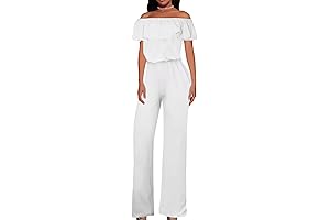 Conjunto Blanco Para Mujer Elegante: Mono Casual De Pierna Ancha De Cintura...