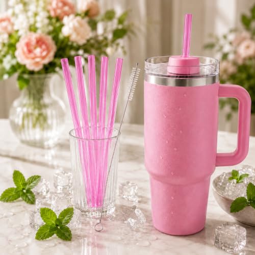 Image of Replacement Straws Compatible with 30 oz Stanley Quencher Tumbler, 10.5 Inch Clear Reusable Straws, Drinking Cup Accessories, Dark Pink-6 Pack