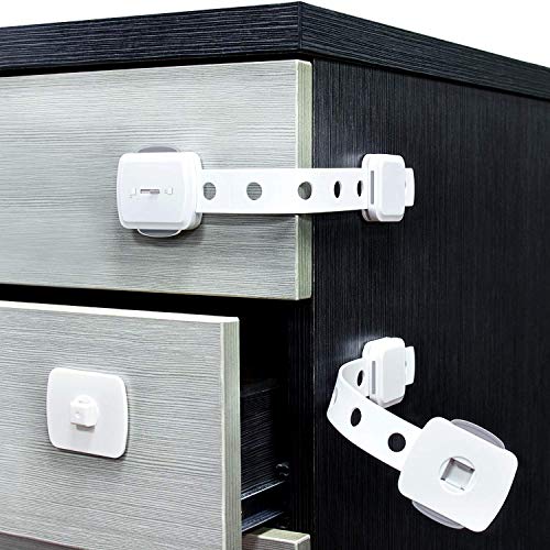 [6 Pack] Child Safety Locks-Baby Proofing Cabinet Lock with Double Locks, Super Strong Adhesive Fridge Lock, Adjustable Strap Drawer Latches, Dishwasher Locks, Toilet Locks