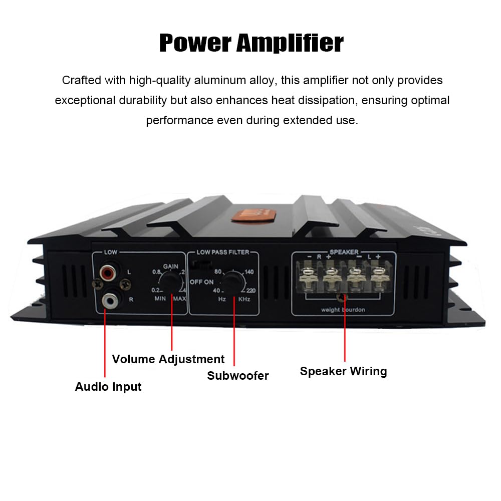 Shkalacar Amplificatore Audio per Auto, 2 canali Amplificatore ad Alta Potenza da 3800 W. Amplificatore di Potenza Stereo a Due Vie