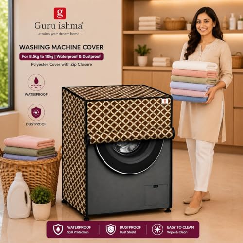 Image of Front Load Fully Automatic Washing Machine Cover for 8.5kg to 10kg | Waterproof & Dustproof Polyester Cover with Zip Closure | Suitable with Samsung, IFB, LG, Bosch & More (67 x 67 x 87 cm)