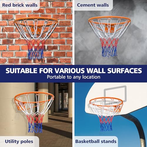 MIUDGIG 18\" Basketball Rim Replacement, Heavy Duty Basketball Goal Rim and Net, Universal Professional Solid Steel Backboard Rims Fits In-Ground &Wall-Mounted Basketball Hoops, Indoor/Outdoor (Orange) - Thumbnail 6