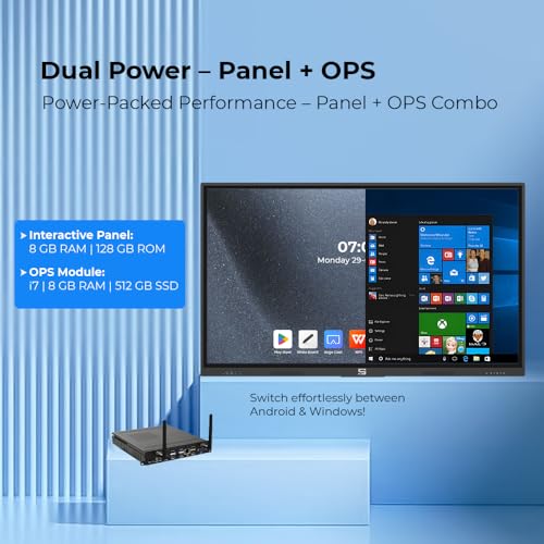 Image of 75 Inch All in One Interactive Smart Board 3840X2160 Pixel 4K UHD Display and Dual Operating System Android and Windows Version WritePro for Office, School