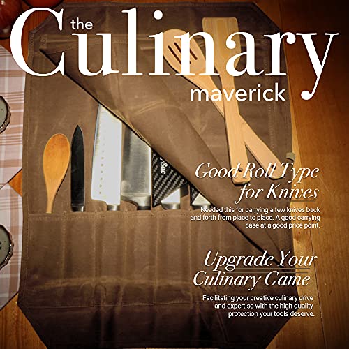 Chef Knife Waxed Canvas Knife Roll Bag| 8 Pockets For Knives & Kitchen Utensils Waterproof Material | Great Gift For Executive Chefs & Culinary Students (Light Brown) #TOP5