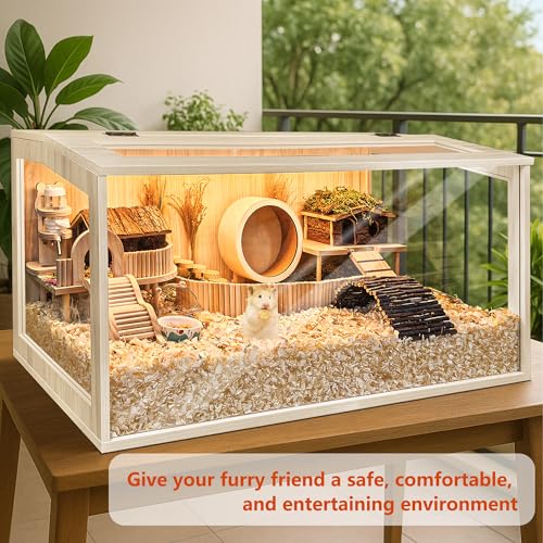 Prolee Hamster Cage Wooden 32 Inch Mice and Rat Habitat Openable Top with Acrylic Sheets Solid Built, Large