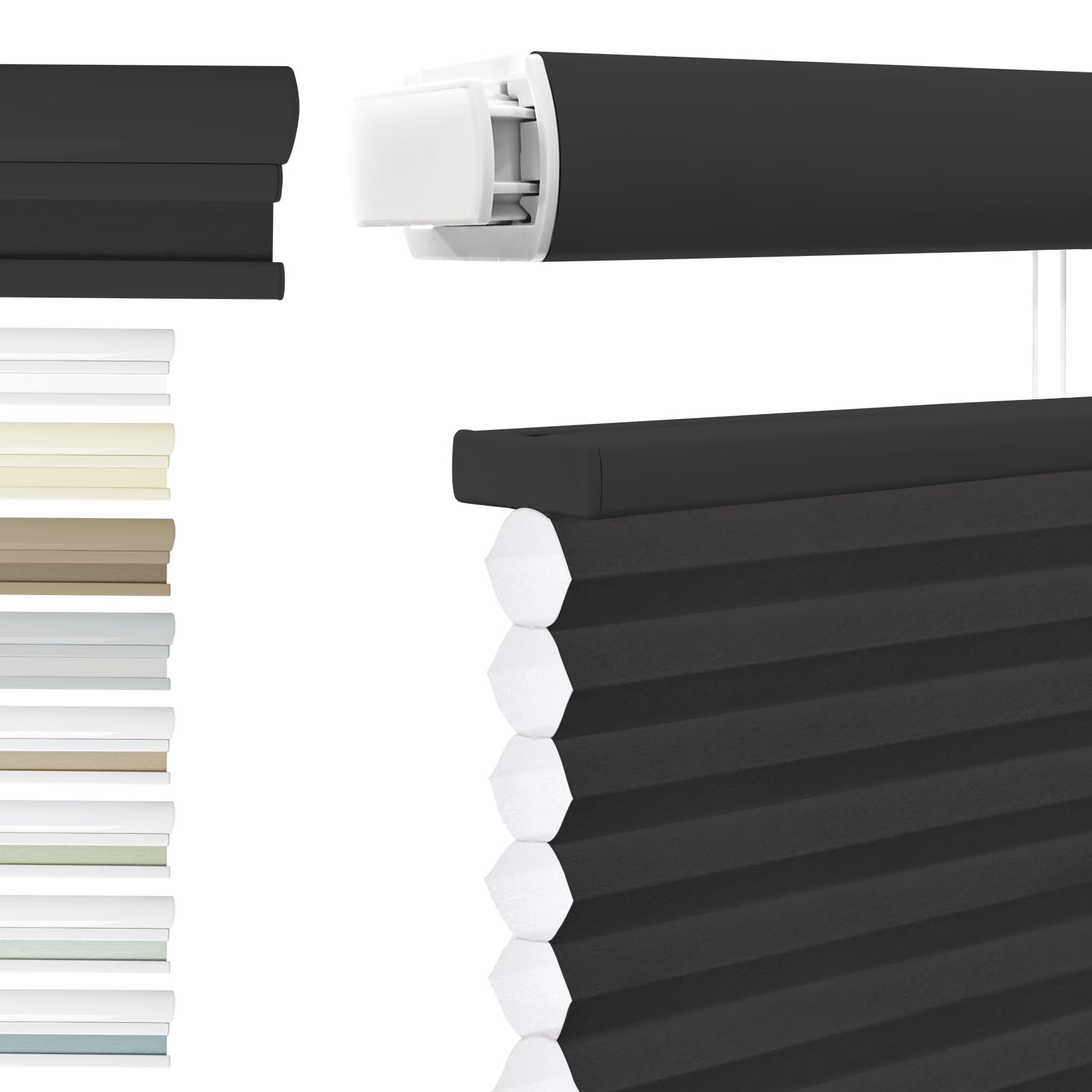Luxevoir Panoramix Top Down Bottom Up Cellular Blinds No Drill No Tools Custom Cordless Honeycomb Shades for Window Privacy Blinds Window Treatment(Light Filtering Black,51cm W x 180cm H)