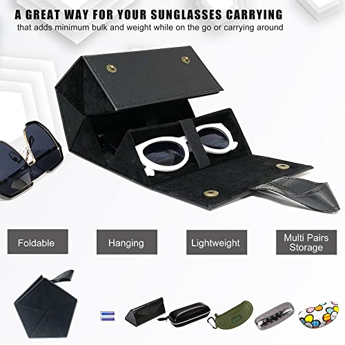 Image of Longjet Glasses Case Travel Sunglasses Organizer Leather Eyeglasses Storage Box Multiple Slots Hanging Eyewear Holder