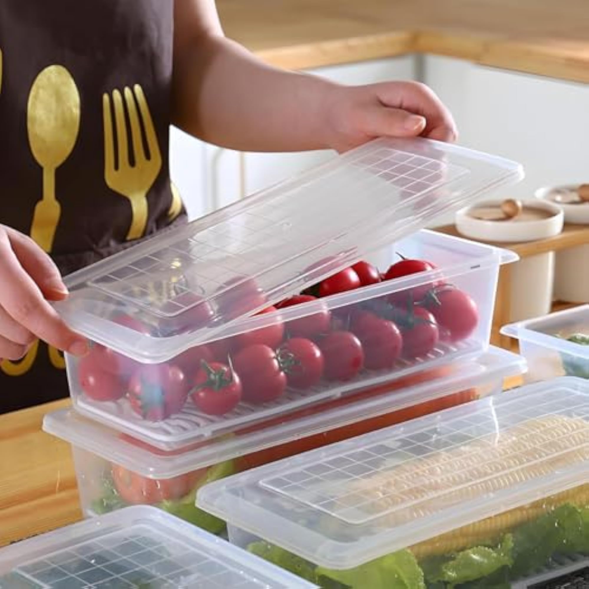 Fridge Storage Box with Removable Drain Plate