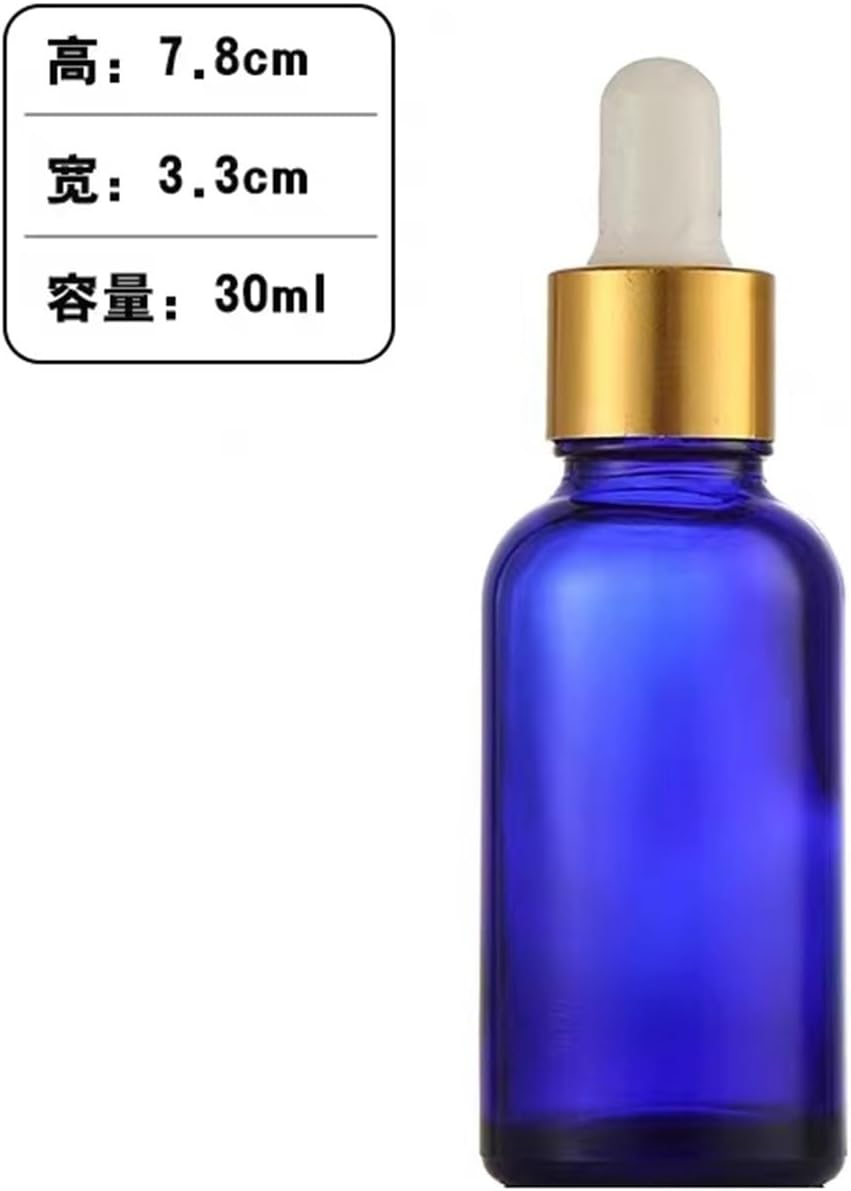 10pcs/lot Blue Lab Glass Purified Oil Bottles with Glass Dropper Gold/Round for School Laboratory (30ml Silver)