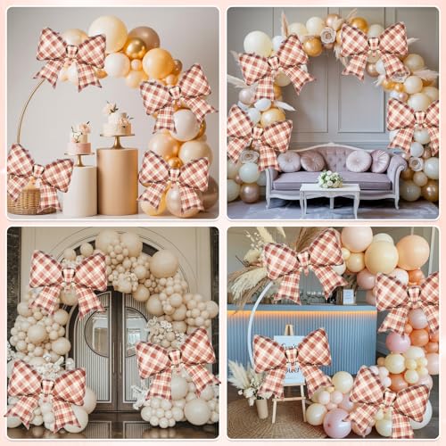 Image of 5pcs Brown Bow Balloon, Brown Bows Balloons, 38 Inch Mesh Giant Large Coffee Bow Foil Balloon For Christmas Birthday Baby Shower Girls Women Party Wedding Bridal Shower Bachelorette Engagement Decor