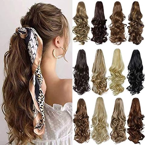 SHEDOWIG Ponytail Extension 16" Long Curly Wavy Claw Jaw Clip in Synthetic Hairpiece Pony Tail Tale Ponytail Hair Extensions Cover